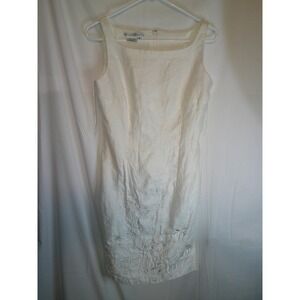 Maggy London‎ Linen Dress Floral Embroidered Sleeveless White Dress Size 6